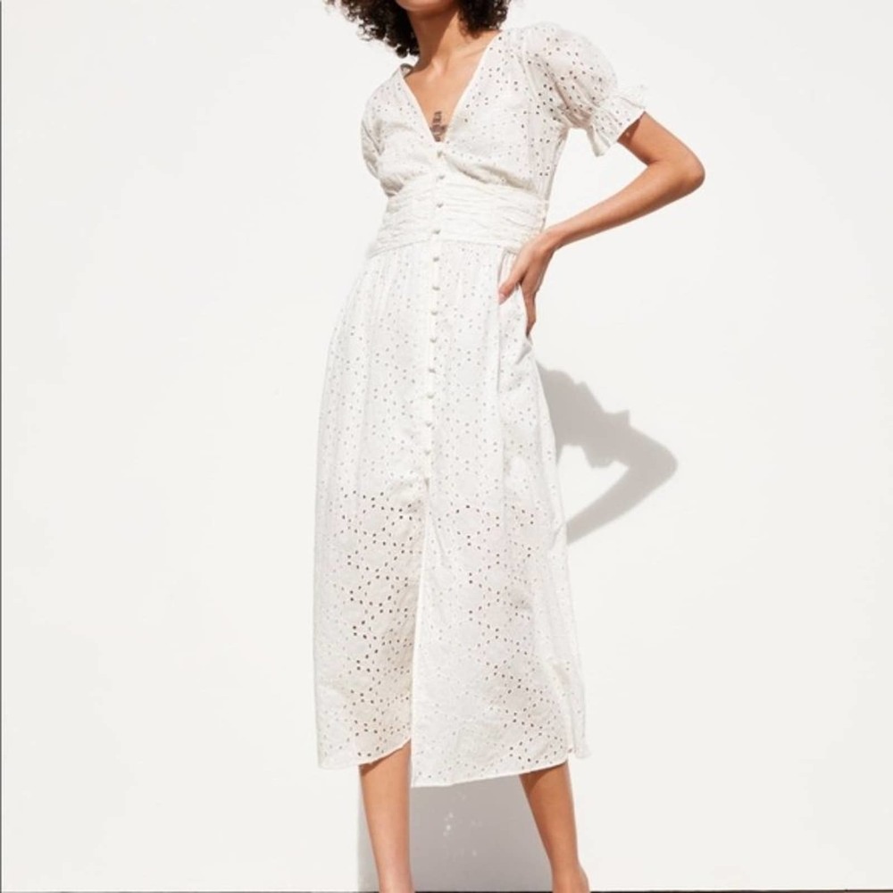 Zara white eyelet midi dress large Does not include slip Slight discoloration